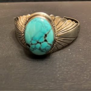 Vintage sterling silver and turquoise Native American cuff